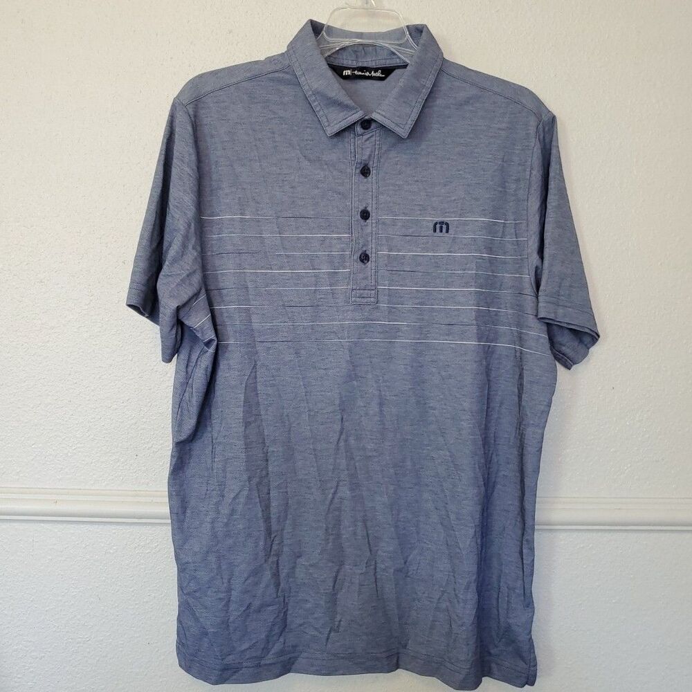 Travis Mathew Polo Shirt Gray Mens Sz M Quarter Button Top Half Stripes